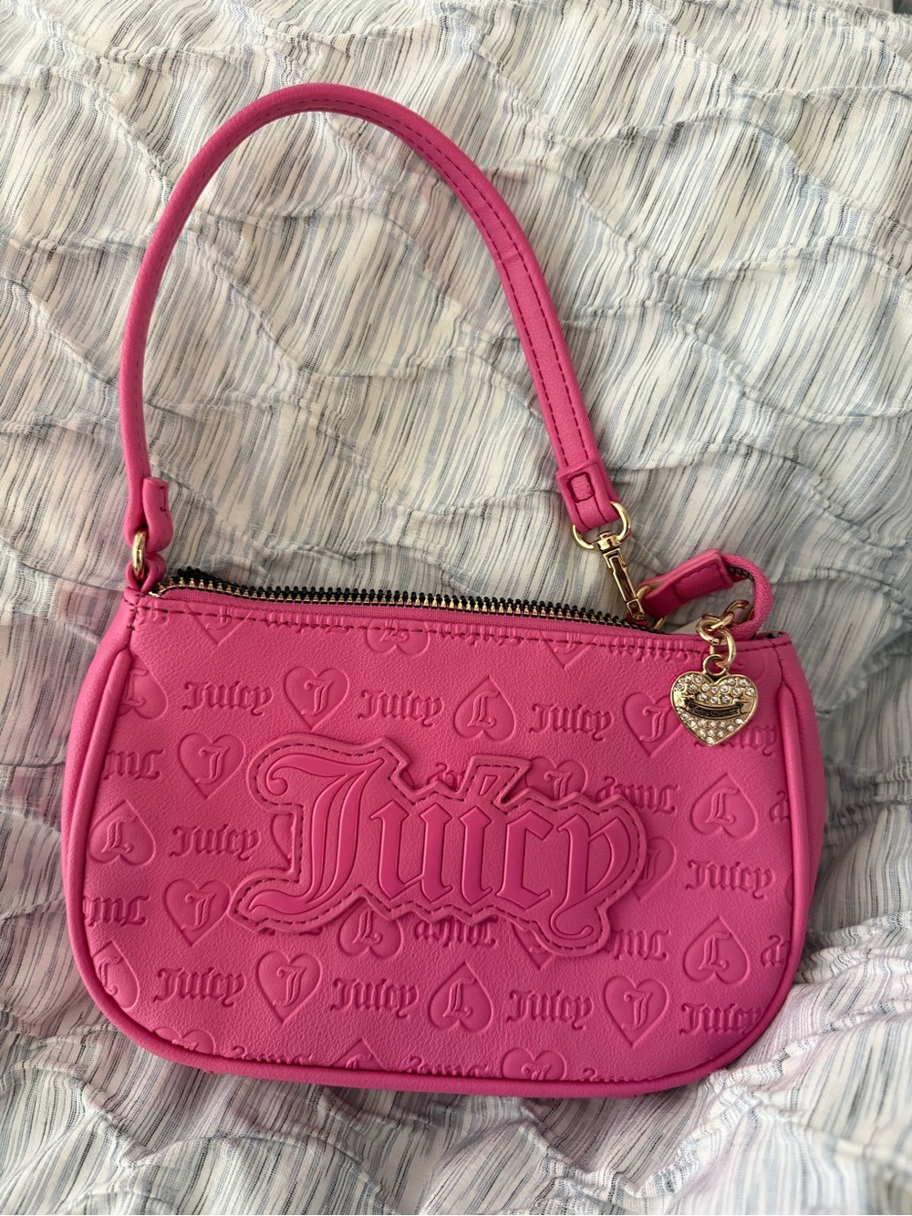 Small Juicy Couture Hot Pink Embossed Mini Shoulder Bag with Heart Charm